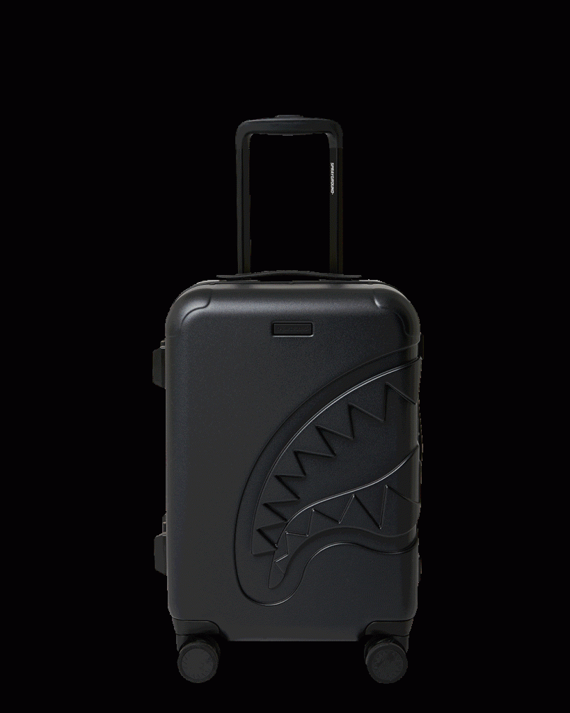 THE JOURNEY BEGINS SHARKITECTURE CARRY-ON LUGGAGE BLACK WITH EXTRA STICKERS